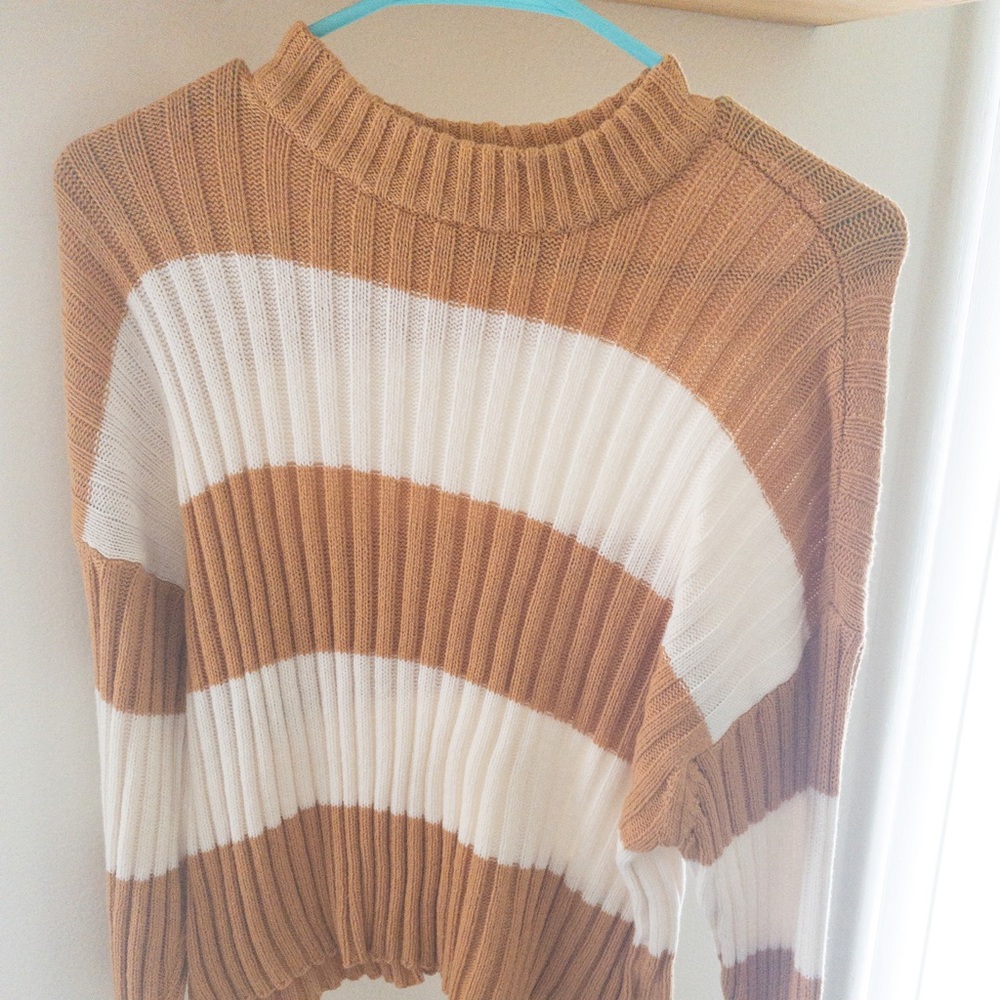 American Eagle Orange and White Striped Sweater